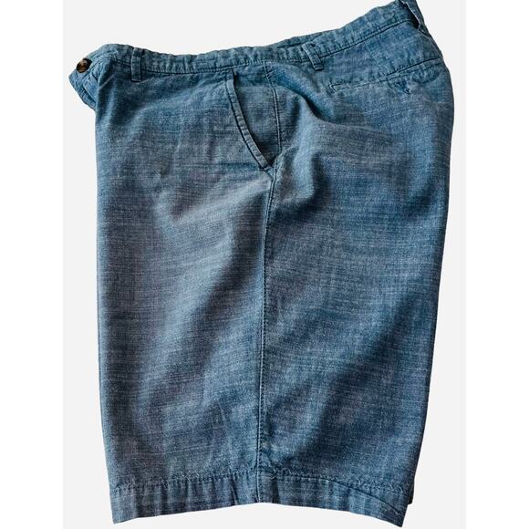 GOODFELLOW CASUAL FLAT FRONT LINDEN SHORTS, MENS, 32, HEATHER BLUE, CHAMBRAY - Picture 6 of 10